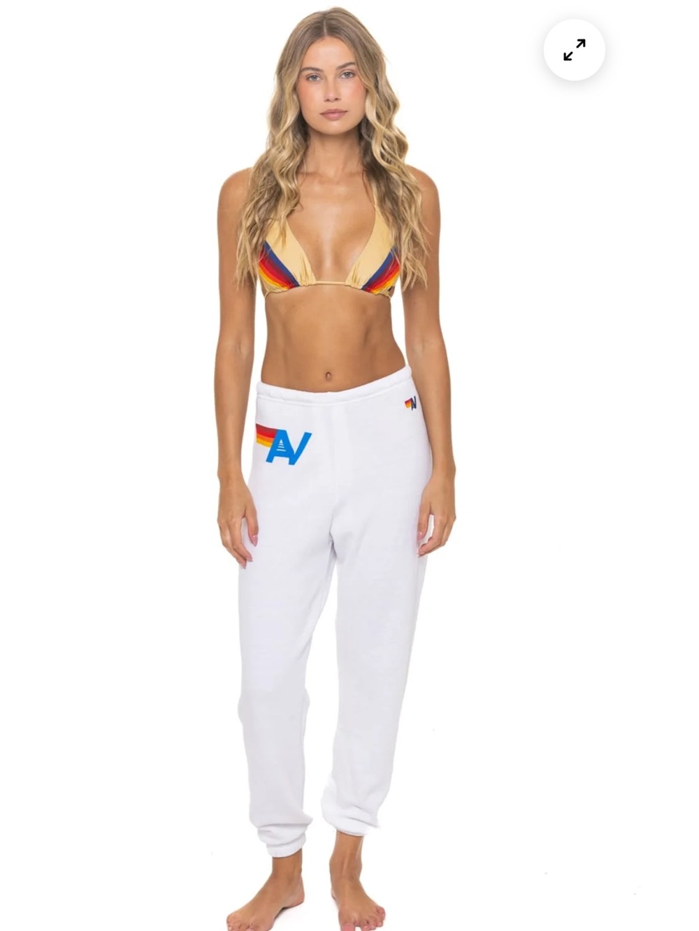 EUC! Aviator Nation White Sweatpants w/ Multicolor Logo - Picture 2 of 6